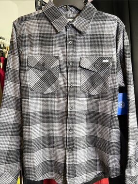 Hurley Men's Black and Gray Plaid Button-Down Shirt